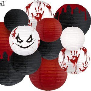 AOBKIAT 12 PC. Halloween Decor Grimace Spooky Paper Lanterns